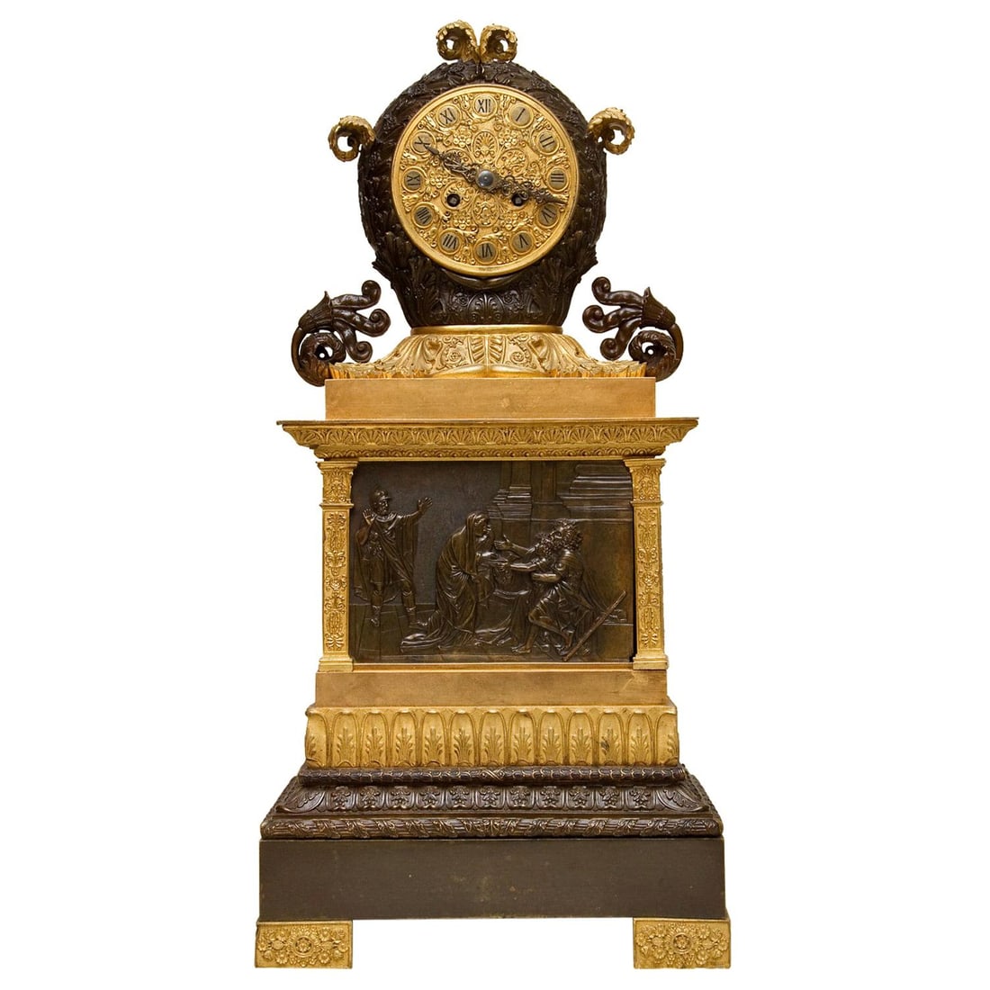 French Empire Style Mantel Clock in Patinated and Gilt Bronze (1 of 7)