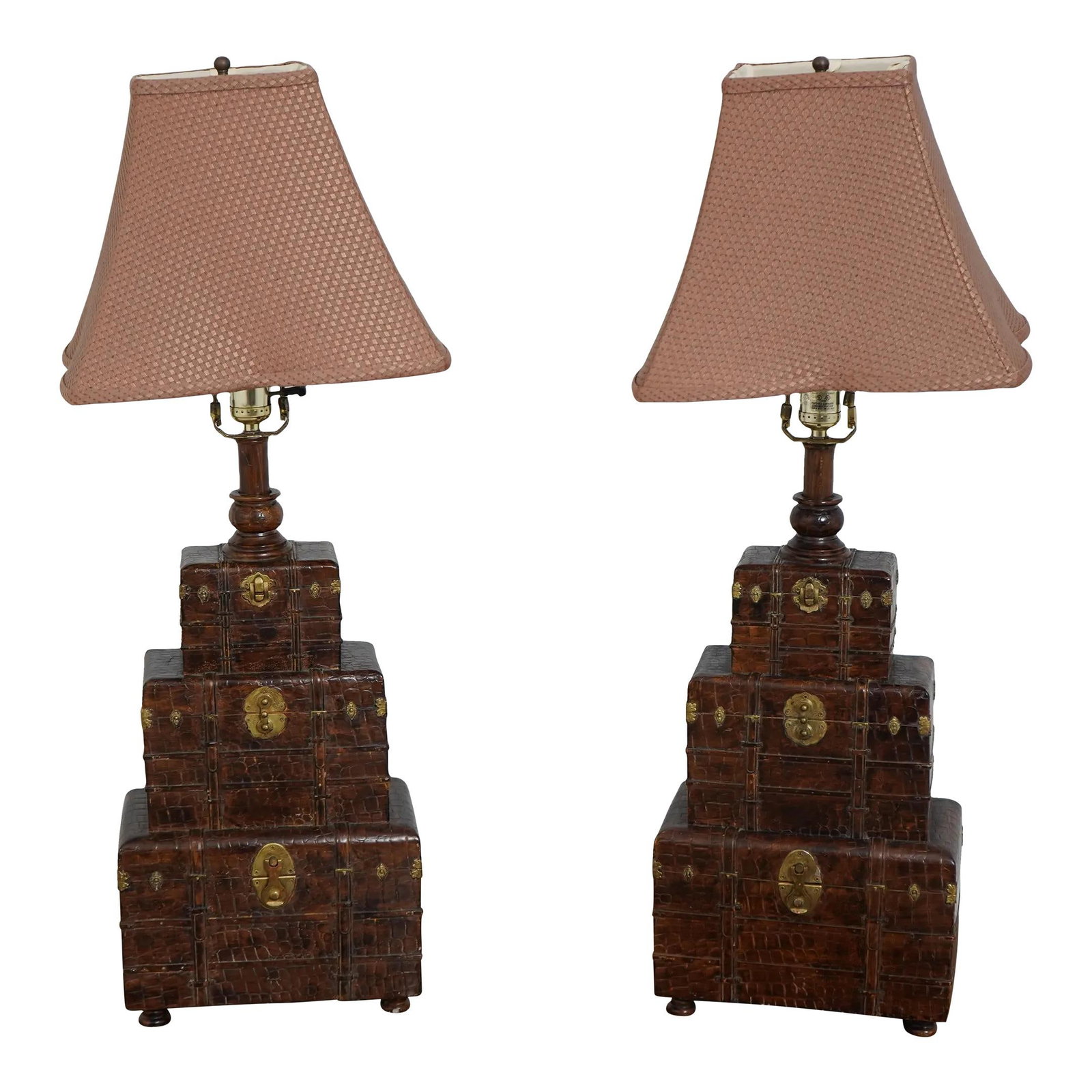 Elegant Pair of Brown Textured Leather Stacking Lamps (1 of 10)