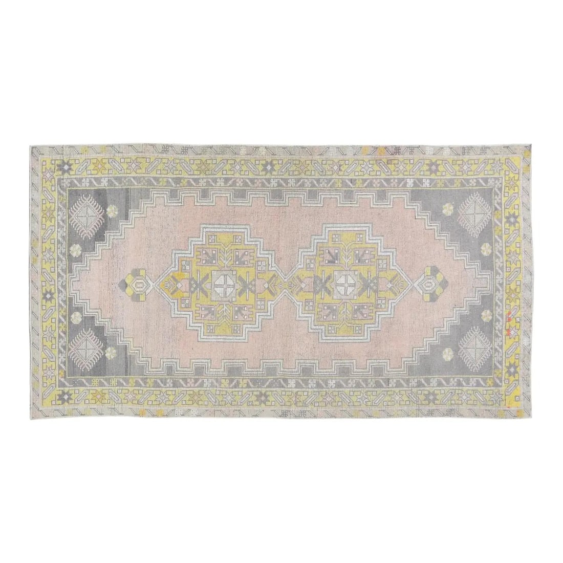 Blush Wool Hand Knotted Anatolian Area Rug 3'9" x 7' Vintage Turkish: Blush Wool Hand Knotted Anatolian Area Rug 3'9" x 7' Vintage Turkish This vintage Turkish Anatolian hand-knotted rug features natural colors, a contemporary style, and a soft texture. Made from organi