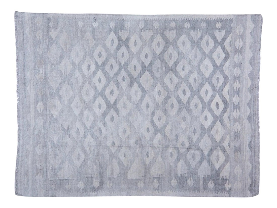 Vintage Maimana Kilim Wool Rug With Geometric Tribal Design 5'1" x 6'8": Vintage Maimana Kilim Wool Rug With Geometric Tribal Design 5'1" x 6'8" This vintage Afghan Maimana tribal kilim is handwoven using organic wool and features natural colors with a geometric pattern. T