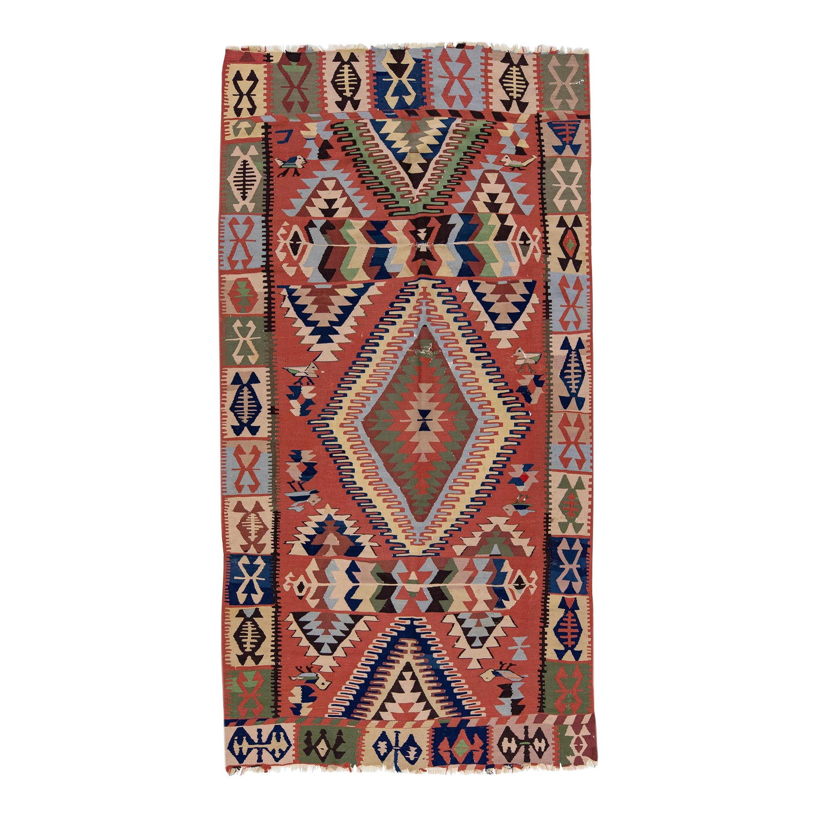 1920s Handmade Antique Kilim Wool Rug Rust Geometric Design 4'10 x 9'3: 1920s Handmade Antique Kilim Wool Rug Rust Geometric Design 4'10 x 9'3 Discover the charm of this exquisite 1920s Antique Kilim handmade wool rug. Featuring a captivating rust field adorned with multi