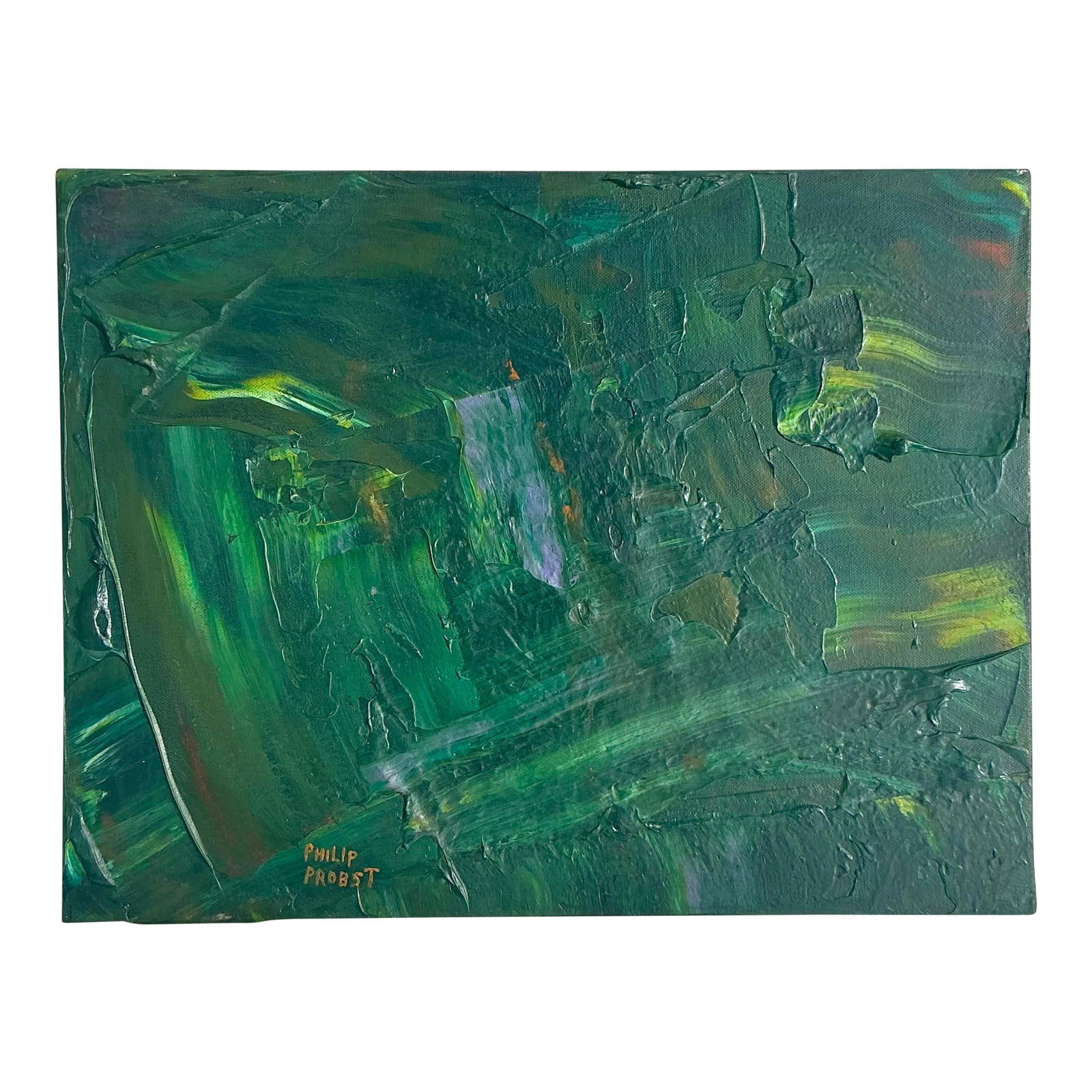 Vintage Boho Original Impasto Abstract Oil on Canvas 18x14 Green (1 of 5)
