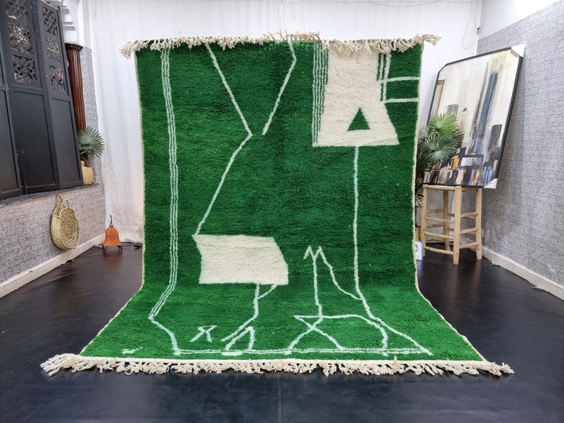 Handmade Soft Green Moroccan Berber Wool Area Rug 9.84 x 6.56 Feet: Handmade Soft Green Moroccan Berber Wool Area Rug 9.84 x 6.56 Feet Discover the beauty of this Elegant Authentic Soft Green Handmade Moroccan Berber Wool Area Rug. Handwoven by local Berber women weav