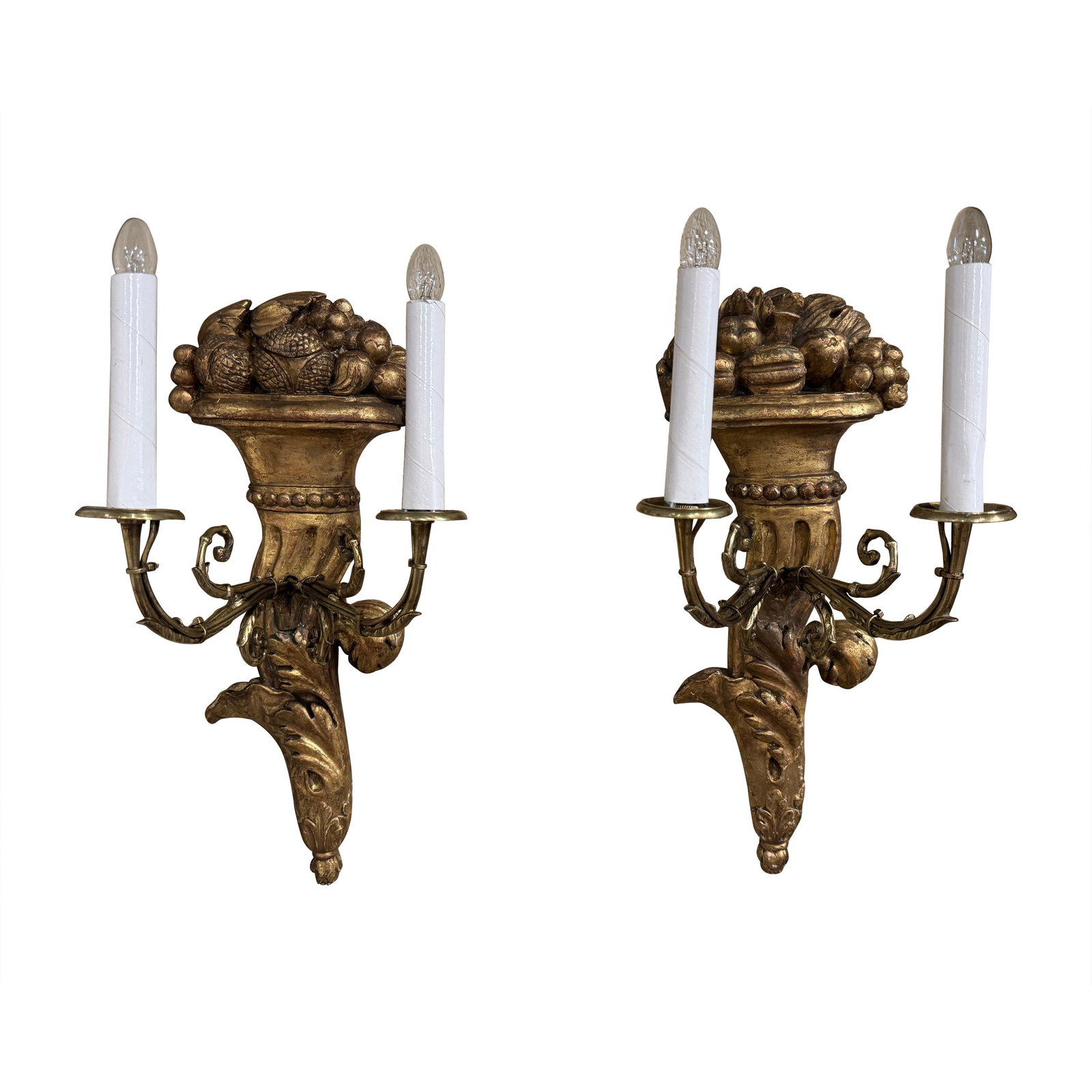19th Century French Louis XVI Carved Giltwood Wall Sconces Set of 2 (1 of 11)