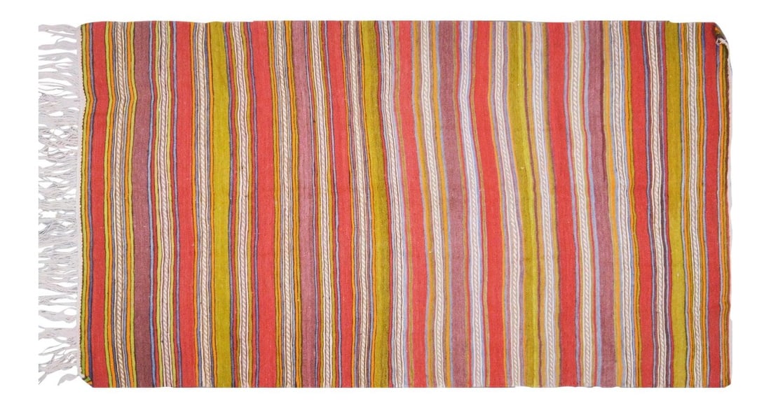 Handwoven Anatolian Kilim Rug Organic Wool Geometric Pattern 5'x9'1": Handwoven Anatolian Kilim Rug Organic Wool Geometric Pattern 5'x9'1" This vintage Turkish Anatolian kilim is hand woven from organic wool and features natural colors with a geometric pattern. The rug 