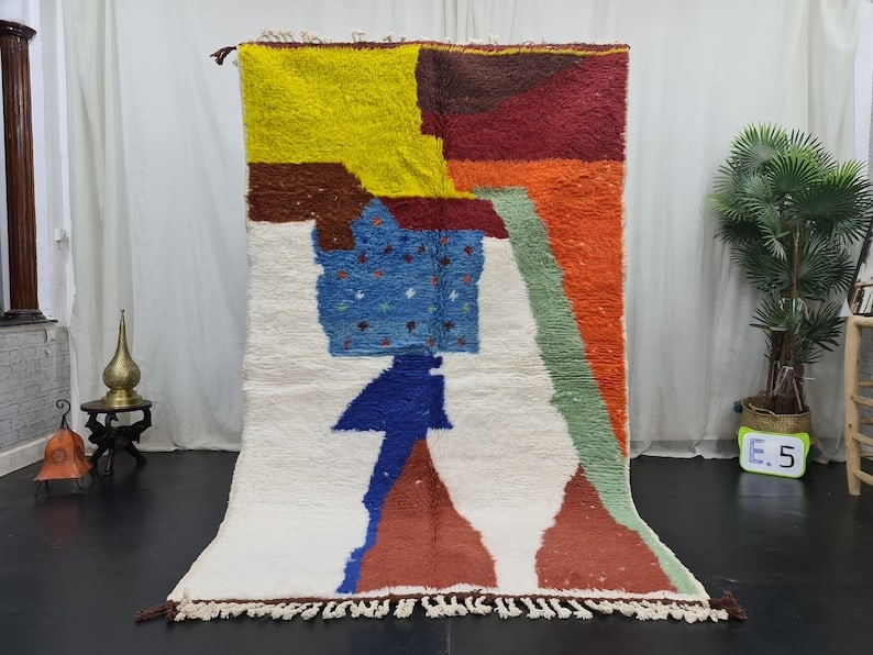 Handwoven Luxury Colorful Rug 100% Sheep Wool Morocco 3.28 x 6.56 ft: Handwoven Luxury Colorful Rug 100% Sheep Wool Morocco 3.28 x 6.56 ft Enhance your space with this Luxury Soft Colorful Rug, meticulously handwoven in the Atlas Mountains by skilled local Berber women 