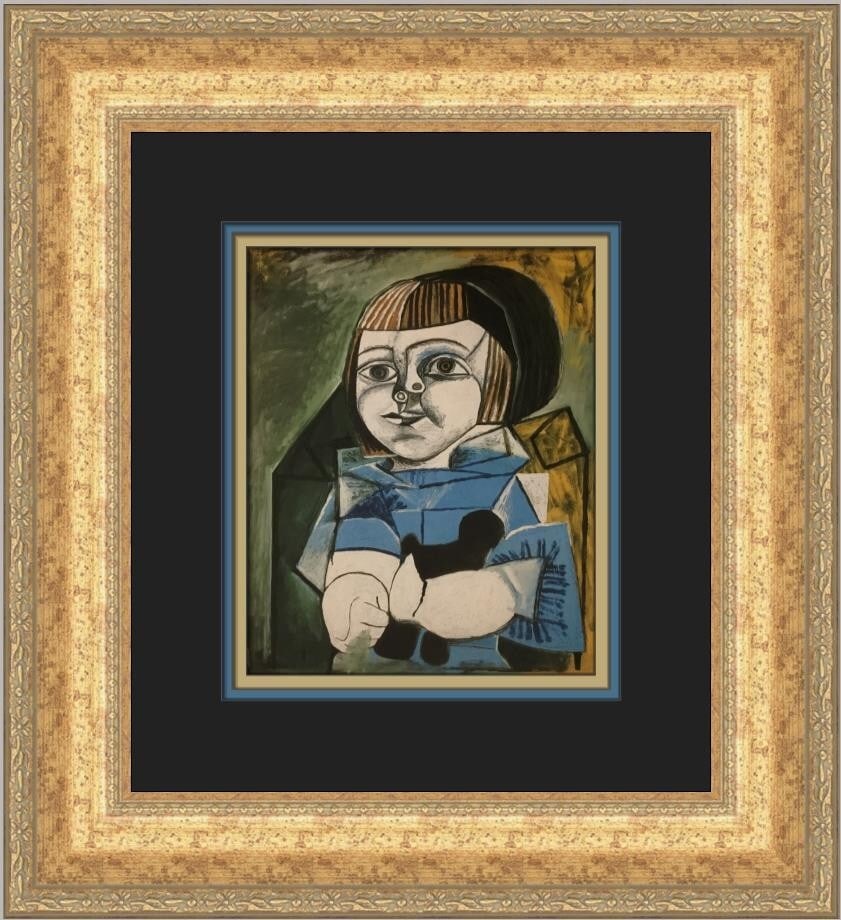 Pablo Picasso Portrait of Paloma in Blue Custom Framed Art Print: Pablo Picasso Portrait of Paloma in Blue Custom Framed Art Print Presenting a stunning custom framed print of Pablo Picasso's "Portrait of Paloma in Blue." This medium-sized artwork measures 15 in. in
