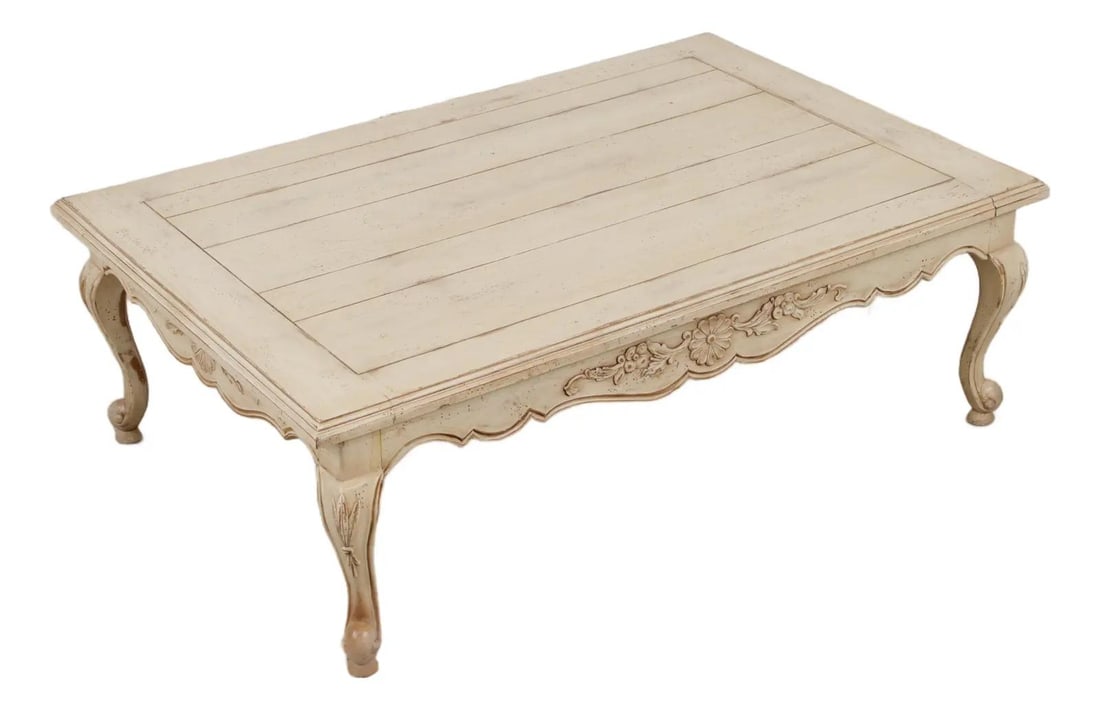 French Style Off White Painted Coffee Table with Carved Queen Anne Legs (1 of 10)