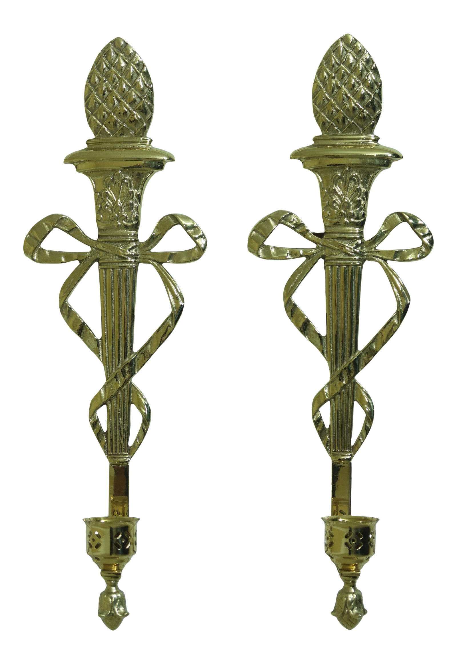 Virginia Metalcrafters Brass Torch Ribbon Wall Sconces Pair 23" High (1 of 9)