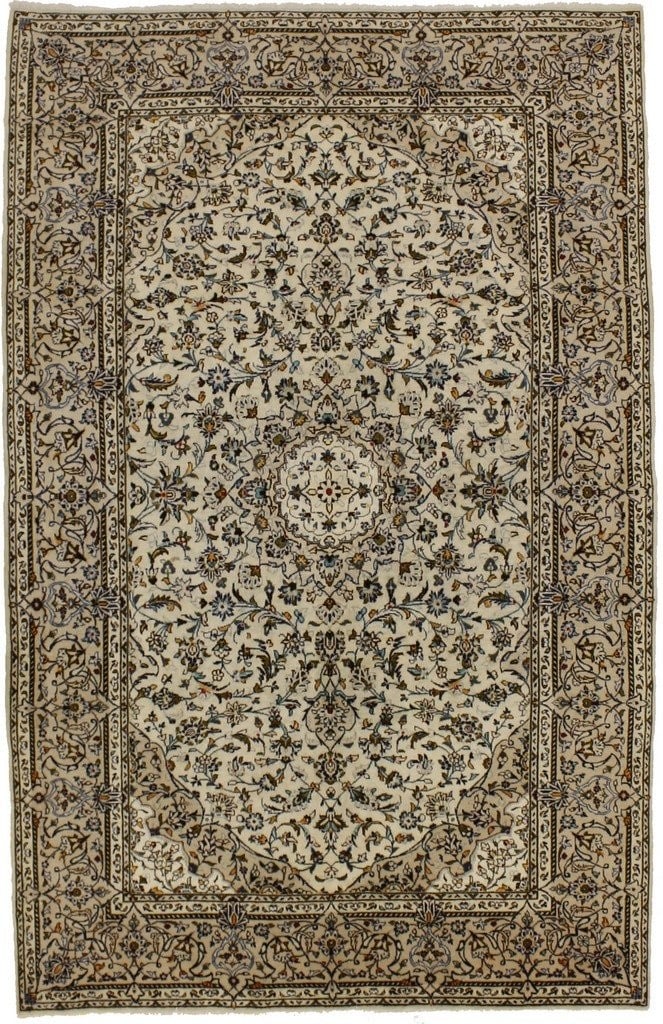 Beige Vintage Oriental Rug 7x10 Hand-Knotted Floral Design: Beige Vintage Oriental Rug 7x10 Hand-Knotted Floral Design Enhance your living space with this elegant 7X10 Beige Semi-Antique Vintage Oriental Rug. Crafted with a hand-knotted technique, this exquisi