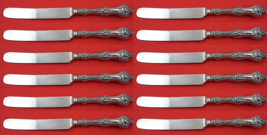 Set of 12 Alvin Gorham Old Orange Blossom Sterling Silver Dinner Knives (1 of 3)
