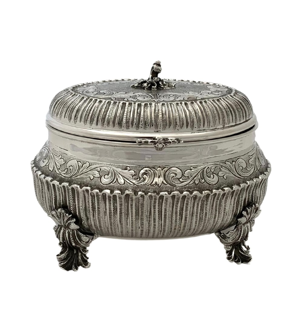 Handmade Italian 925 Sterling Silver Swirl Fluted Leaf Esrog Box (1 of 5)