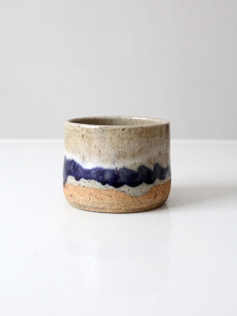 Cylindrical Ceramic Studio Pottery Cachepot with Cobalt Glaze (1 of 9)