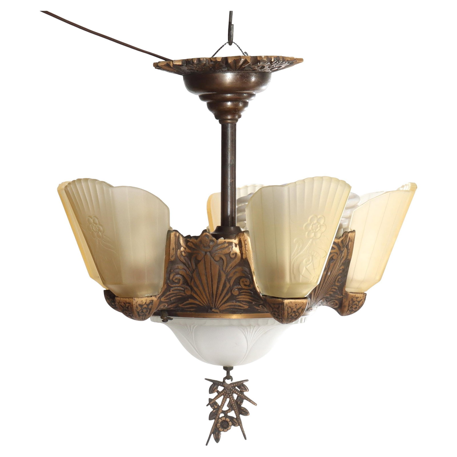 Five-Light Art Deco Chandelier With Bronze Finish and Fan Motifs Circa 1920 (1 of 14)