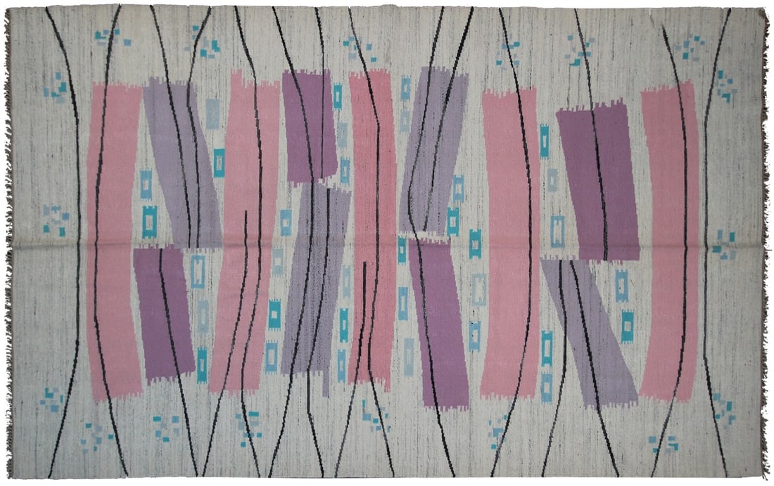 Handwoven Scandinavian wool tapestry rug abstract geometric 6'6 x 10'6 (1 of 11)