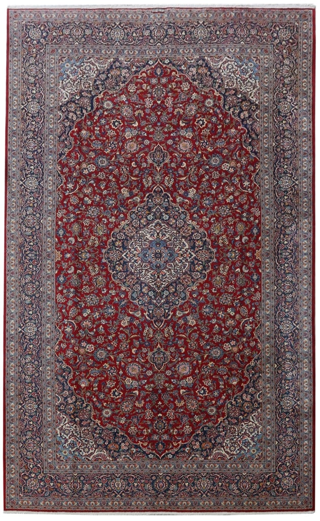 Signed Persian Kashan Rug 10.3 x 16.7 Authentic Red Blue Wool: Signed Persian Kashan Rug 10.3 x 16.7 Authentic Red Blue Wool Free continental US Shipping This Persian Kashan rug features an authentic red field with deep blue accents and an intricate medallion and