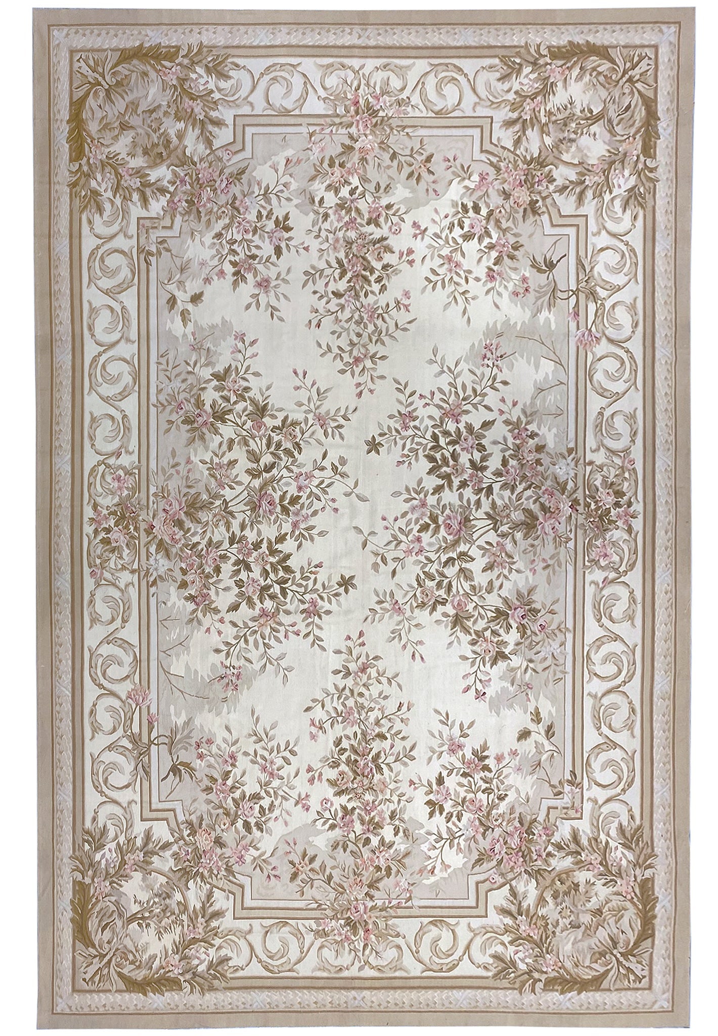 12 x 18 Aubusson French Floral Flat Weave Area Rug Elegant European Design (1 of 15)