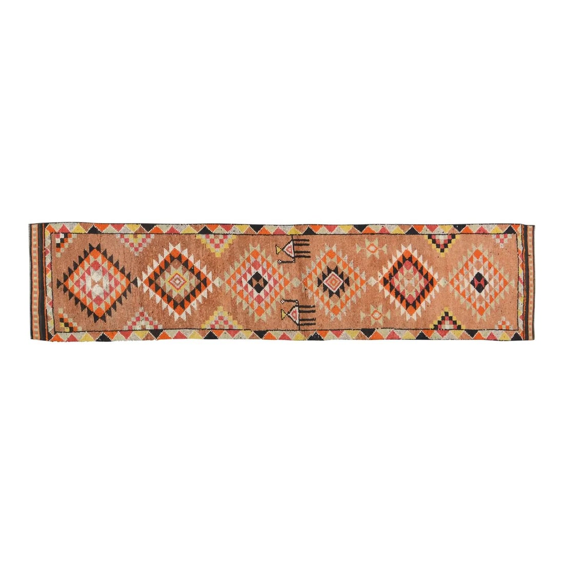 Anatolian Oushak Wool Runner Rug 2'7" x 12'9" Hand Knotted Vintage 1960s: Anatolian Oushak Wool Runner Rug 2'7" x 12'9" Hand Knotted Vintage 1960s This vintage Turkish Anatolian Oushak runner rug from the 1960s showcases a hand-knotted construction with natural colors, a so