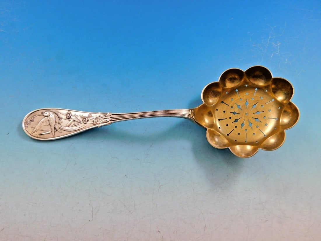 Tiffany & Co Japanese Pattern Sterling Silver Sugar Sifter 7 Inch Gold-Washed Bowl: Tiffany & Co Japanese Pattern Sterling Silver Sugar Sifter 7 Inch Gold-Washed Bowl Discover the elegance of the Japanese Sterling Silver Sugar Sifter by Tiffany & Co., a masterfully crafted serving pi