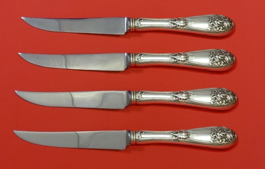 Alvin Fleur De Lis Sterling Silver Steak Knife Set 4pc Custom 8 1/2" (1 of 2)