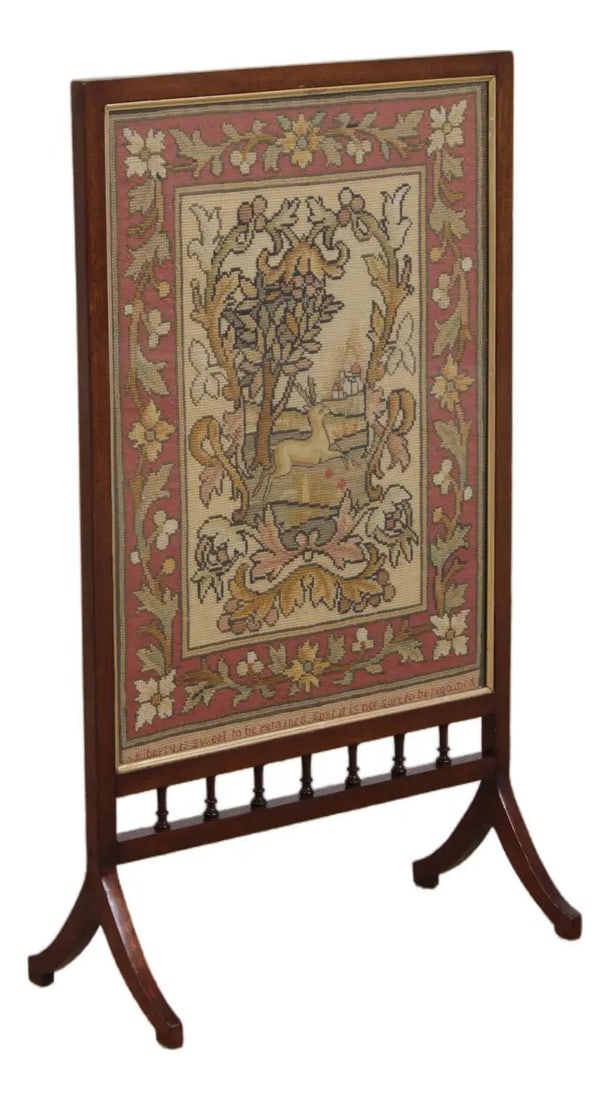 English Mahogany Fire Screen with Needlepoint Panel 19.5w x 9.5d x 34h (1 of 10)