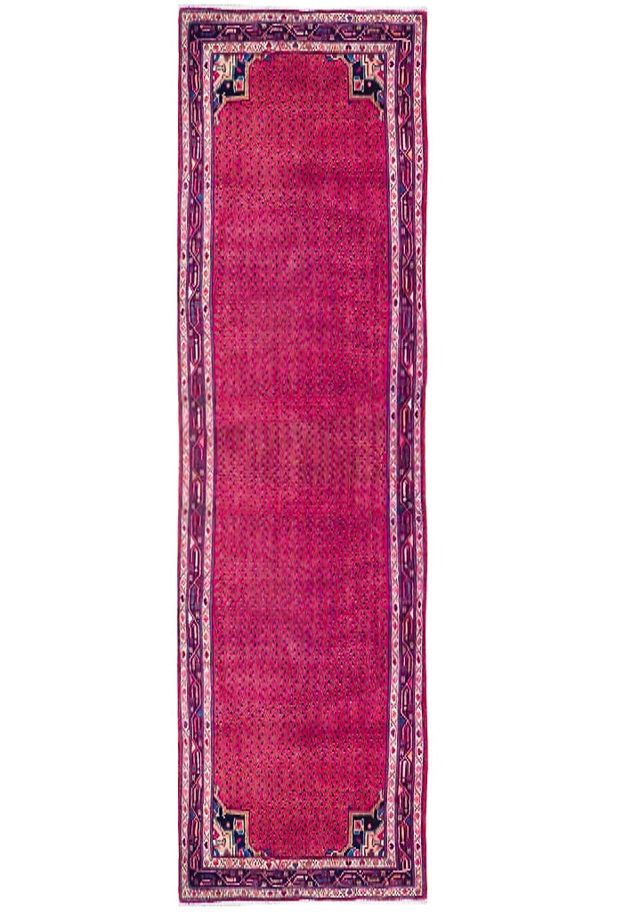 4'4" x 12' Red Semi Antique Persian Mir Runner Rug Handmade: 4'4" x 12' Red Semi Antique Persian Mir Runner Rug Handmade Free continental US Shipping Transform your space with the timeless allure of this 4' 4" x 12' Red Semi Antique Persian Mir Runner Rug. Hand