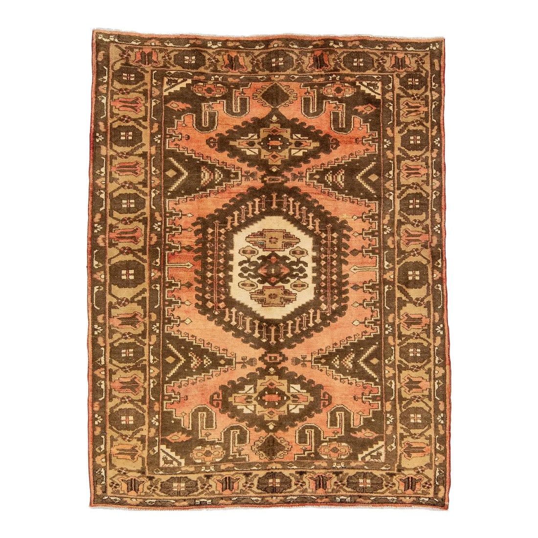 1960s Vintage Hamadan Hand-Knotted Wool Rug Peach Floral Motif (1 of 7)