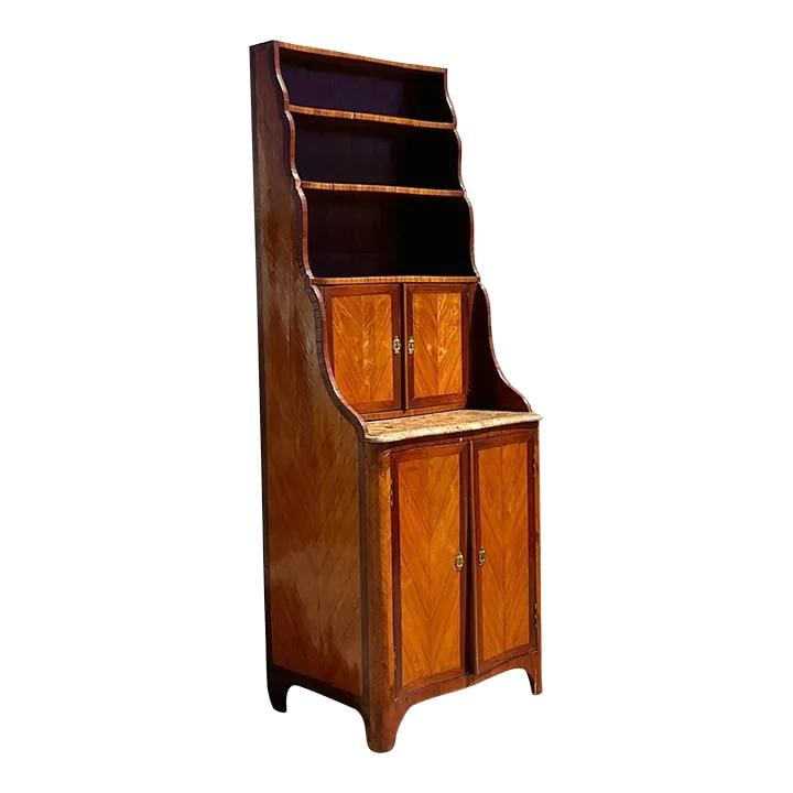 Vintage Regency Chevron Inlay Cascading Cabinet Chestnut Wood 75.5 Height: Vintage Regency Chevron Inlay Cascading Cabinet Chestnut Wood 75.5 Height Discover the timeless elegance of the Vintage Regency Chevron Inlay Cascading Cabinet. This exquisite piece showcases meticulo