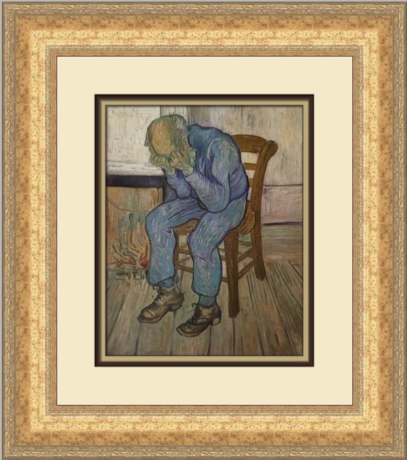 Vincent Van Gogh Worn Out at Eternity's Gate Custom Framed Print 20 x 17: Vincent Van Gogh Worn Out at Eternity's Gate Custom Framed Print 20 x 17 This stunning custom framed print features Vincent Van Gogh's renowned artwork "Worn Out at Eternity's Gate," showcasing a blen