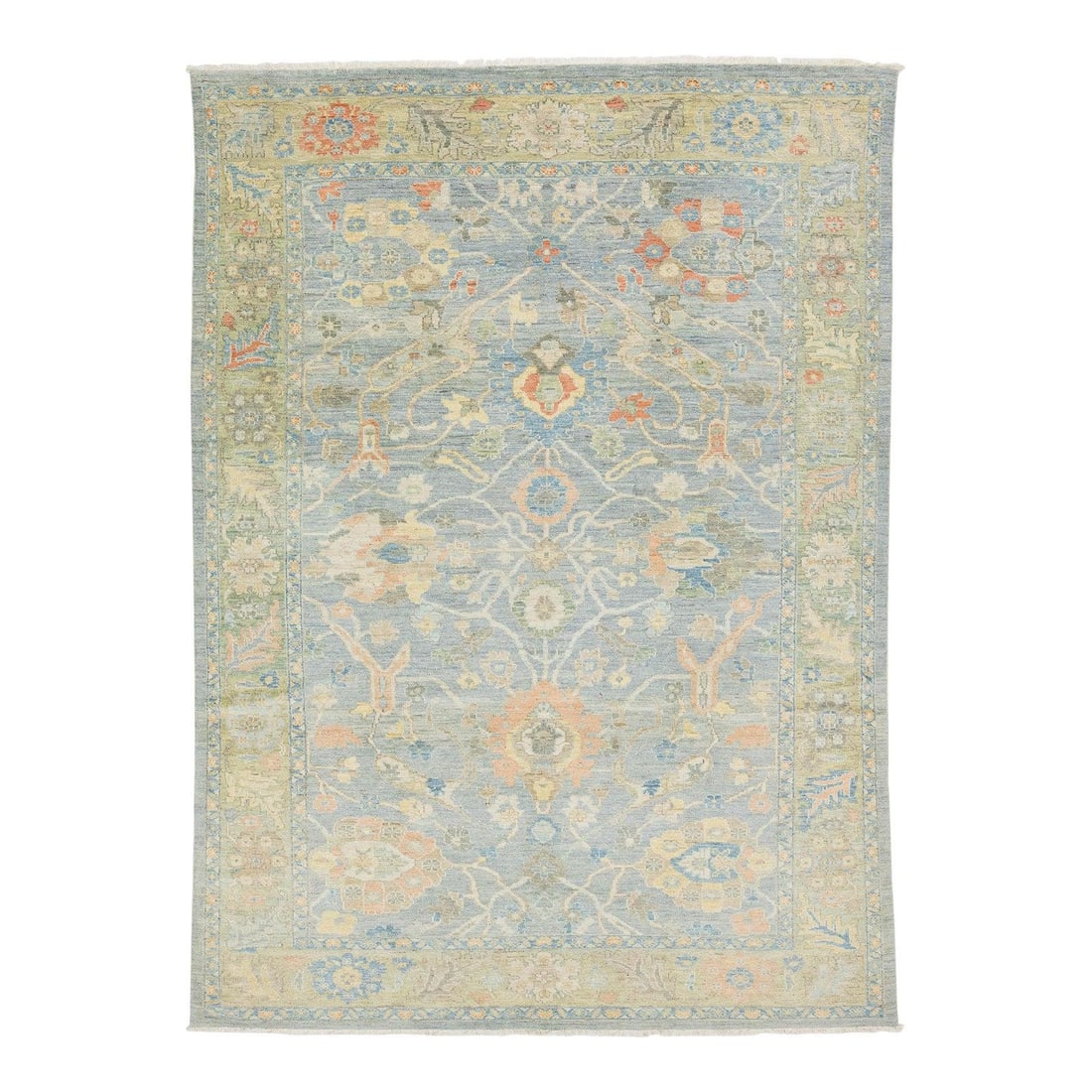 8'3" x 11'5" Wool Rug in Slate Blue and Terracotta Sultanabad Design: 8'3" x 11'5" Wool Rug in Slate Blue and Terracotta Sultanabad Design This Modern Sultanabad area rug seamlessly combines 19th-century Persian design heritage with a contemporary color palette. Hand-kn