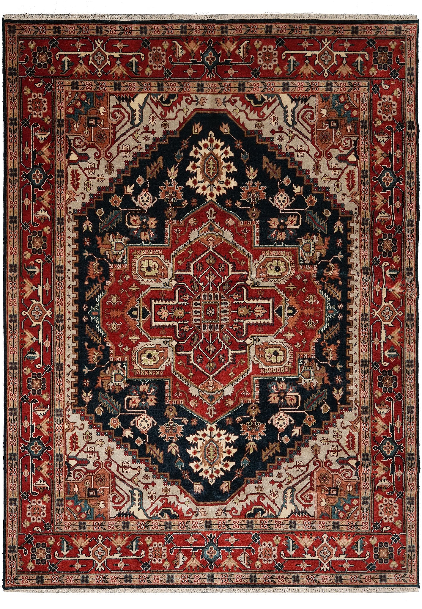 9 x 12 Handmade Heriz Serapi Rug Dark Blue Wool Medallion: 9 x 12 Handmade Heriz Serapi Rug Dark Blue Wool Medallion Free continental US Shipping This 9 x 12 handmade Heriz Serapi rug features a dark blue field and a geometric medallion design with intricate 
