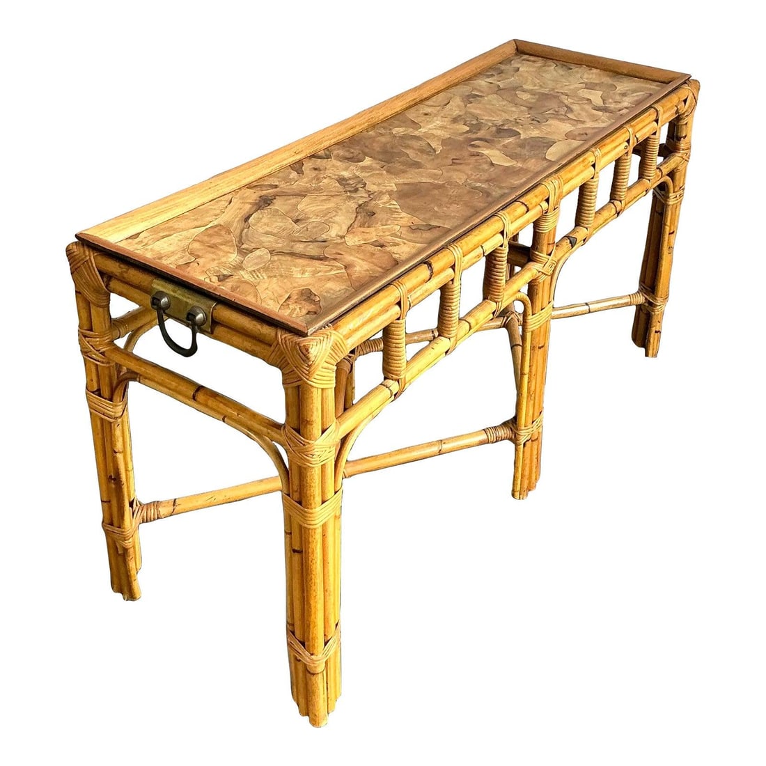 Vintage Bamboo and Burlwood Console Table Chic Boho Design (1 of 10)
