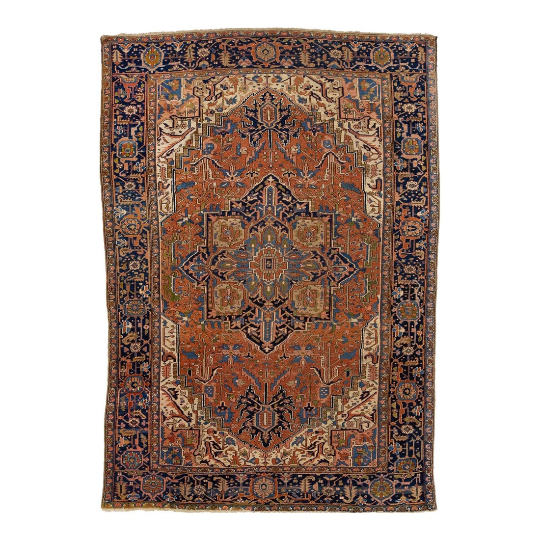 Antique Persian Heriz Wool Rug 8'1 x 11'8 Medallion Design Red Rust: Antique Persian Heriz Wool Rug 8'1 x 11'8 Medallion Design Red Rust Enhance your living space with this exquisite antique Persian Heriz wool rug, meticulously handmade with a captivating multicolor me