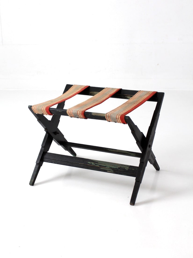 1930s Black Painted Wood Folding Luggage Stand (1 of 18)
