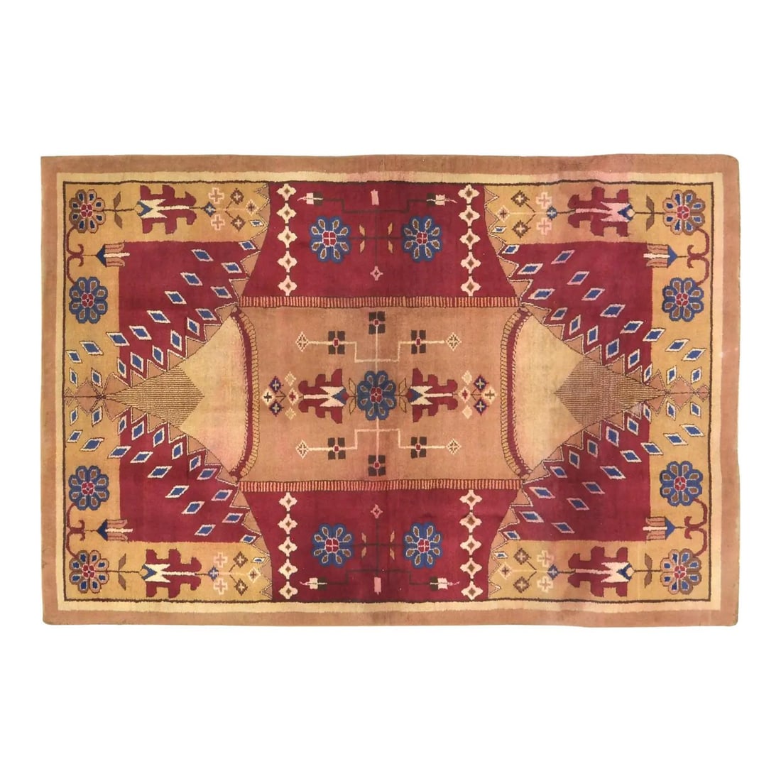 Hand-Knotted Wool Chinese Art Deco Rug 3'9" x 7'5" Vintage: Hand-Knotted Wool Chinese Art Deco Rug 3'9" x 7'5" Vintage This vintage Chinese Art Deco rug is hand-knotted from wool using traditional techniques, offering a blend of classic craftsmanship and moder