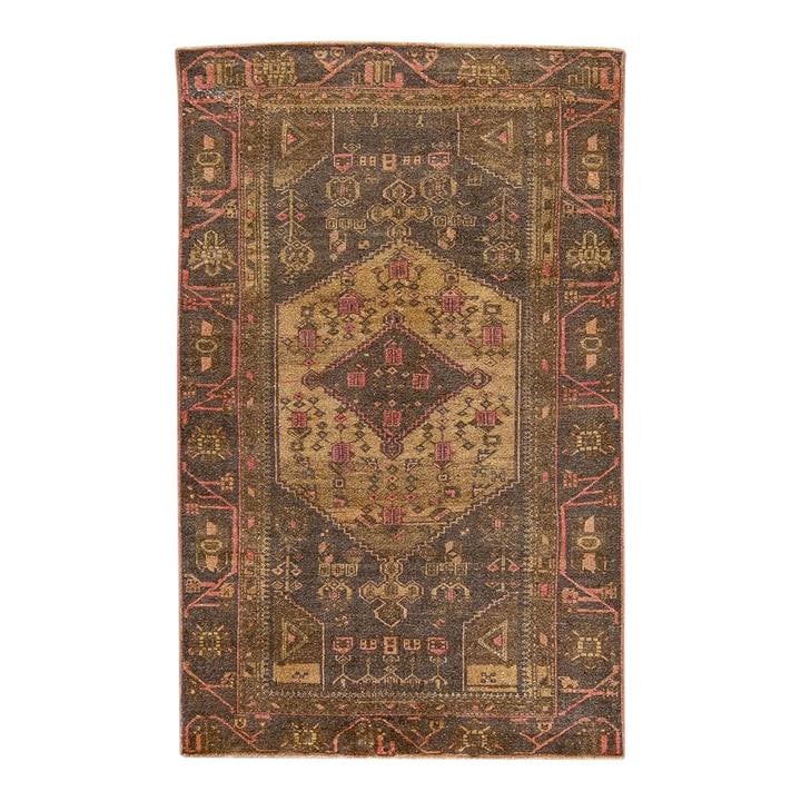 Vintage Hand-Knotted Geometric Brown Wool Rug 3'11 x 6'4: Vintage Hand-Knotted Geometric Brown Wool Rug 3'11 x 6'4 Discover the charm of this beautiful Vintage Geometric hand-knotted wool rug featuring a rich brown field complemented by pink and tan accents.