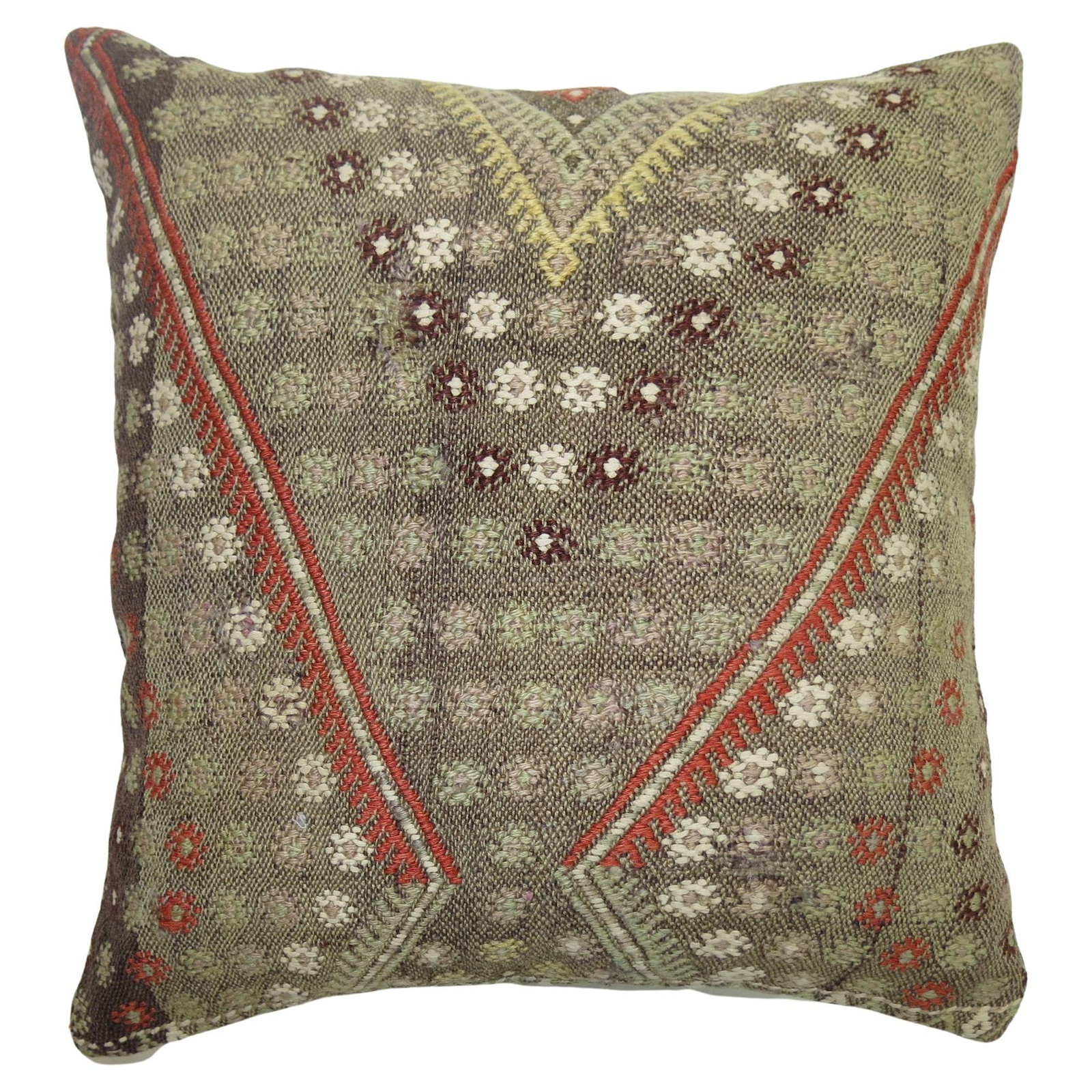 Mid-20th Century Grey Turkish Jajim Pillow 16x16 Adirondack Style: Mid-20th Century Grey Turkish Jajim Pillow 16x16 Adirondack Style This charming Grey Turkish Jajim Pillow brings a touch of traditional craftsmanship to your home decor. Made from a unique Turkish fla