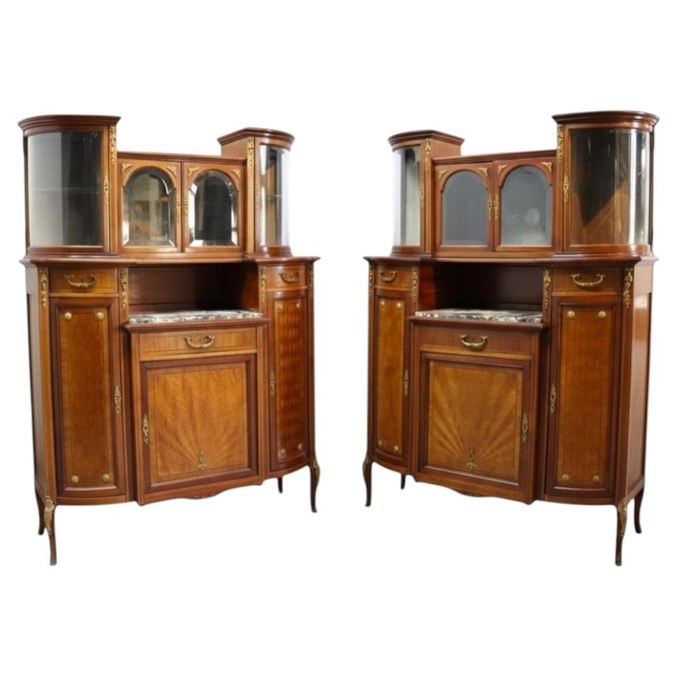 Set of 2 c1890 mahogany credenzas with ormolu and beveled glass (1 of 12)