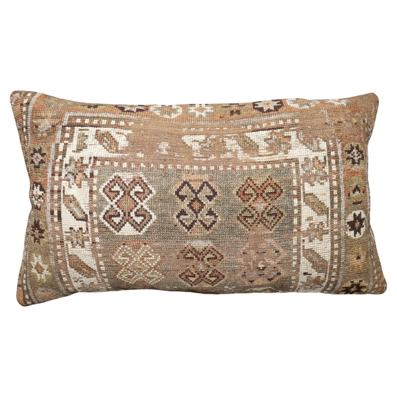 Persian Shiraz Rug Pillow 16 x 29 Tabriz Cotton Wool: Persian Shiraz Rug Pillow 16 x 29 Tabriz Cotton Wool This large decorative pillow is crafted from a 19th-century Persian Shiraz rug, offering a unique blend of antique textile artistry and modern func