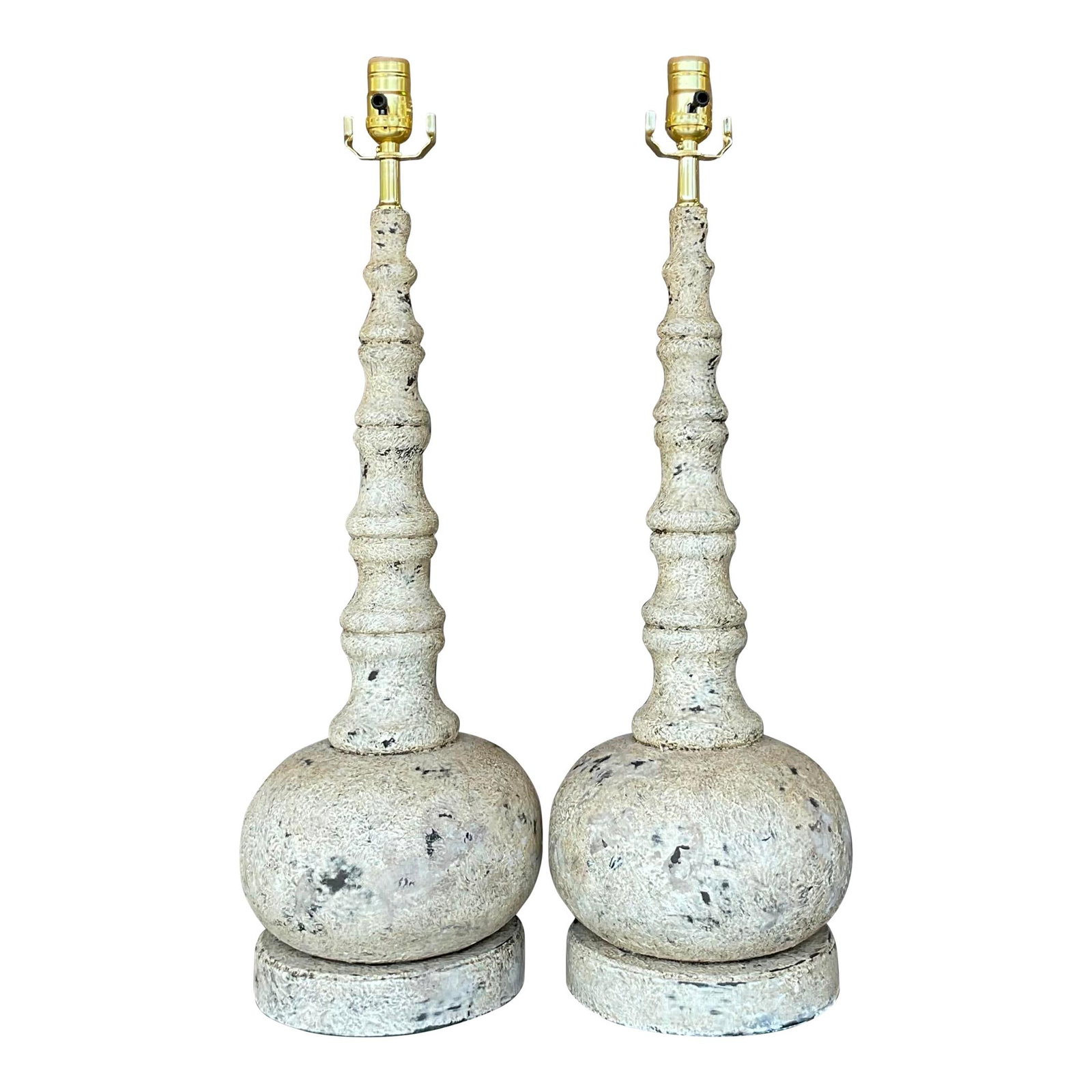 Pair of Vintage Boho Long Neck Lamps with Patinated Finish (1 of 8)