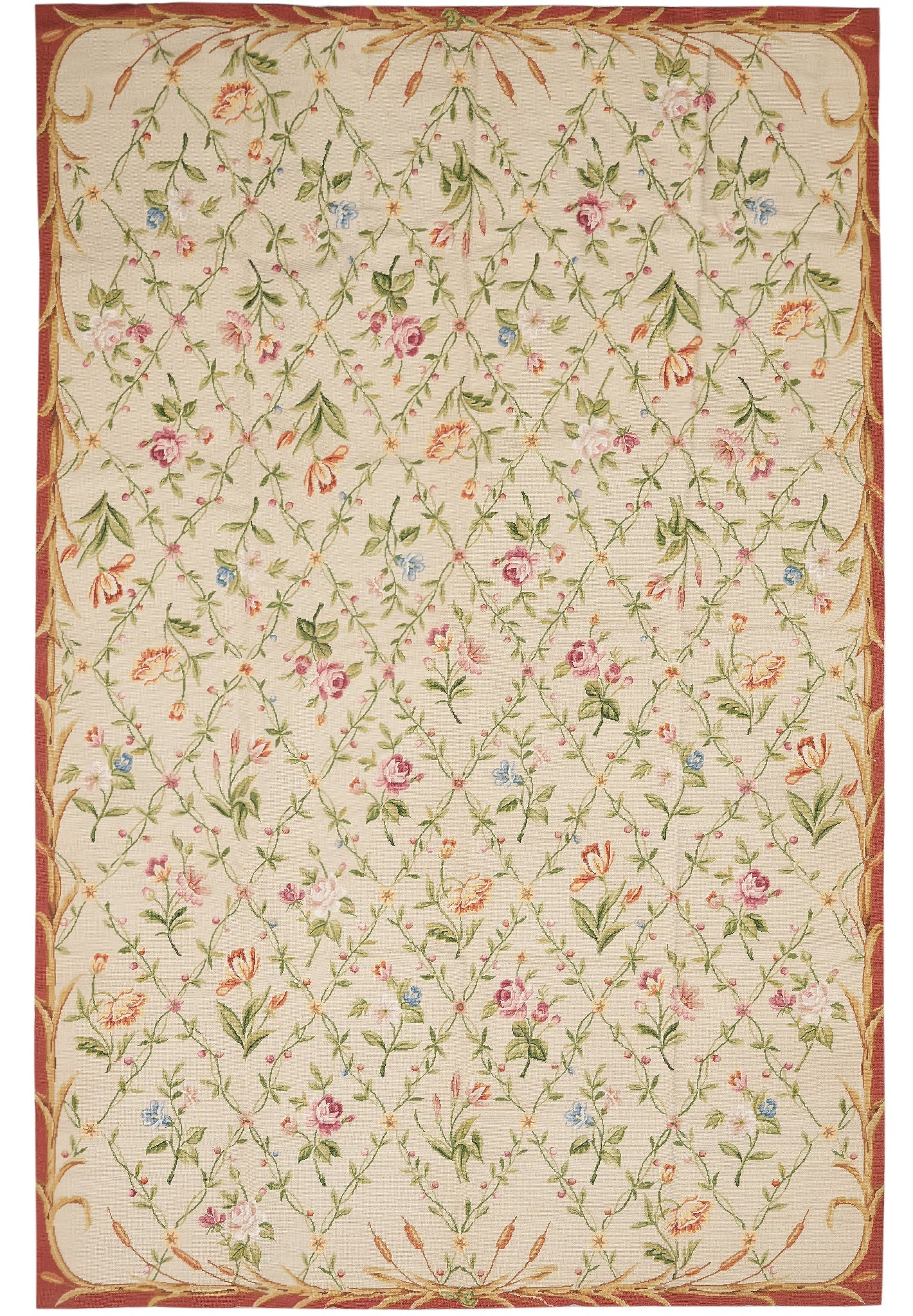 Handmade French Floral Needlepoint Rug 6 x 8.8 Wool Elegant Design: Handmade French Floral Needlepoint Rug 6 x 8.8 Wool Elegant Design Free continental US Shipping This 6 x 8.8 French Floral Needle Point Rug features a handcrafted needlepoint design with classic Frenc