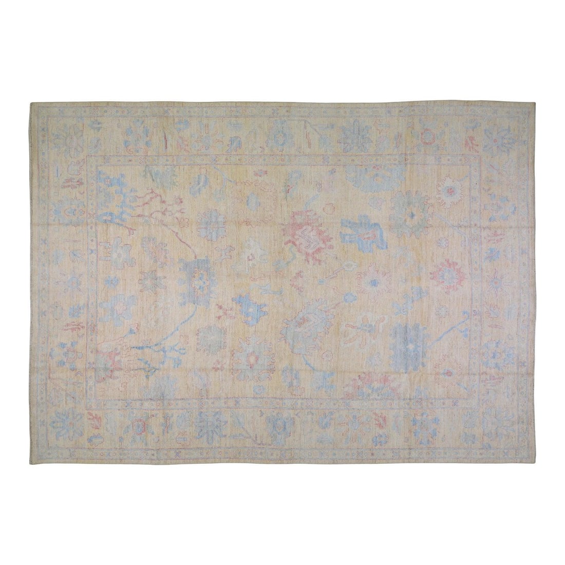 10'x14'2" Organic Wool Oushak Rug Hand Knotted in Pakistan: 10'x14'2" Organic Wool Oushak Rug Hand Knotted in Pakistan This Pakistani Oushak rug is hand-knotted from organic wool and features natural colors with a soft texture. Its design is characterized by a