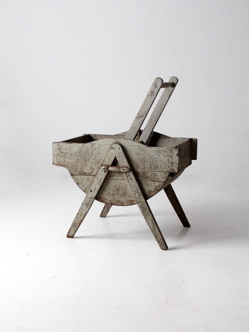Antique Wooden Rocking Laundry Tub With Painted Patina Circa 1860-1880: Antique Wooden Rocking Laundry Tub With Painted Patina Circa 1860-1880 This primitive rocking laundry wash tub from the mid to late 19th century features a distinctive cradle form and a beautifully wo