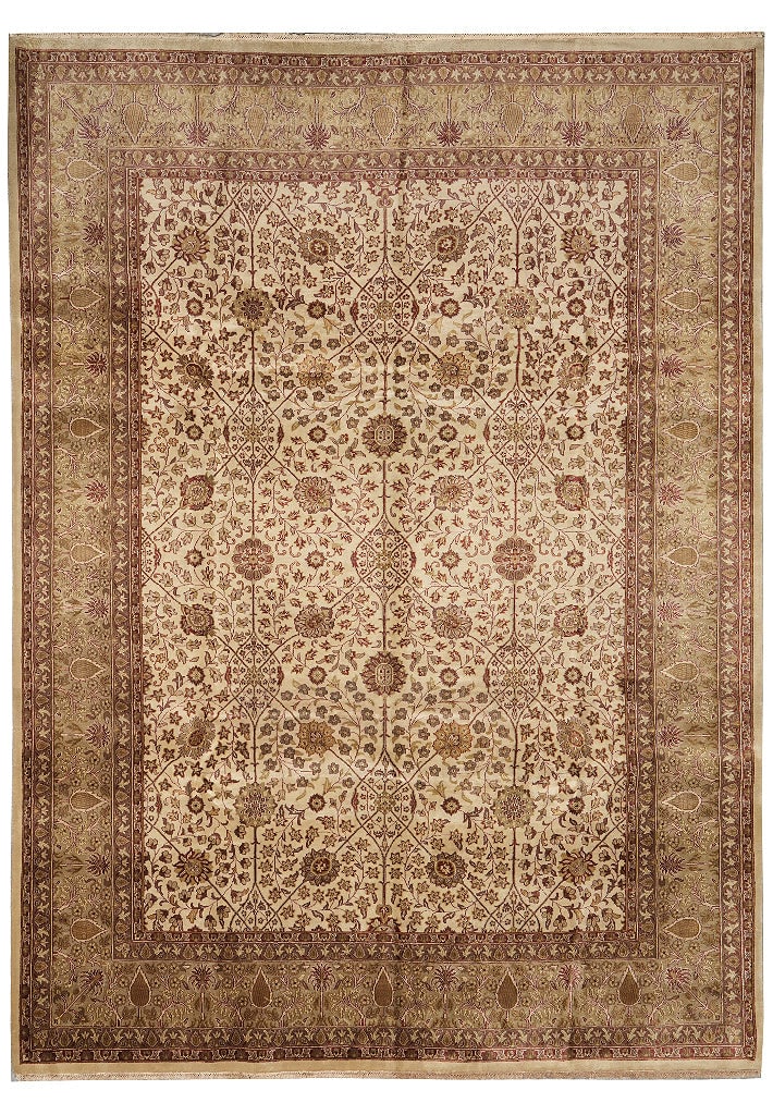 Hand-Knotted Wool Area Rug 109 x 144 in 200 KPSI India Floral Design: Hand-Knotted Wool Area Rug 109 x 144 in 200 KPSI India Floral Design Free continental US Shipping This fine hand-knotted area rug features a dense weave with an impressive 200 knots per square inch (K