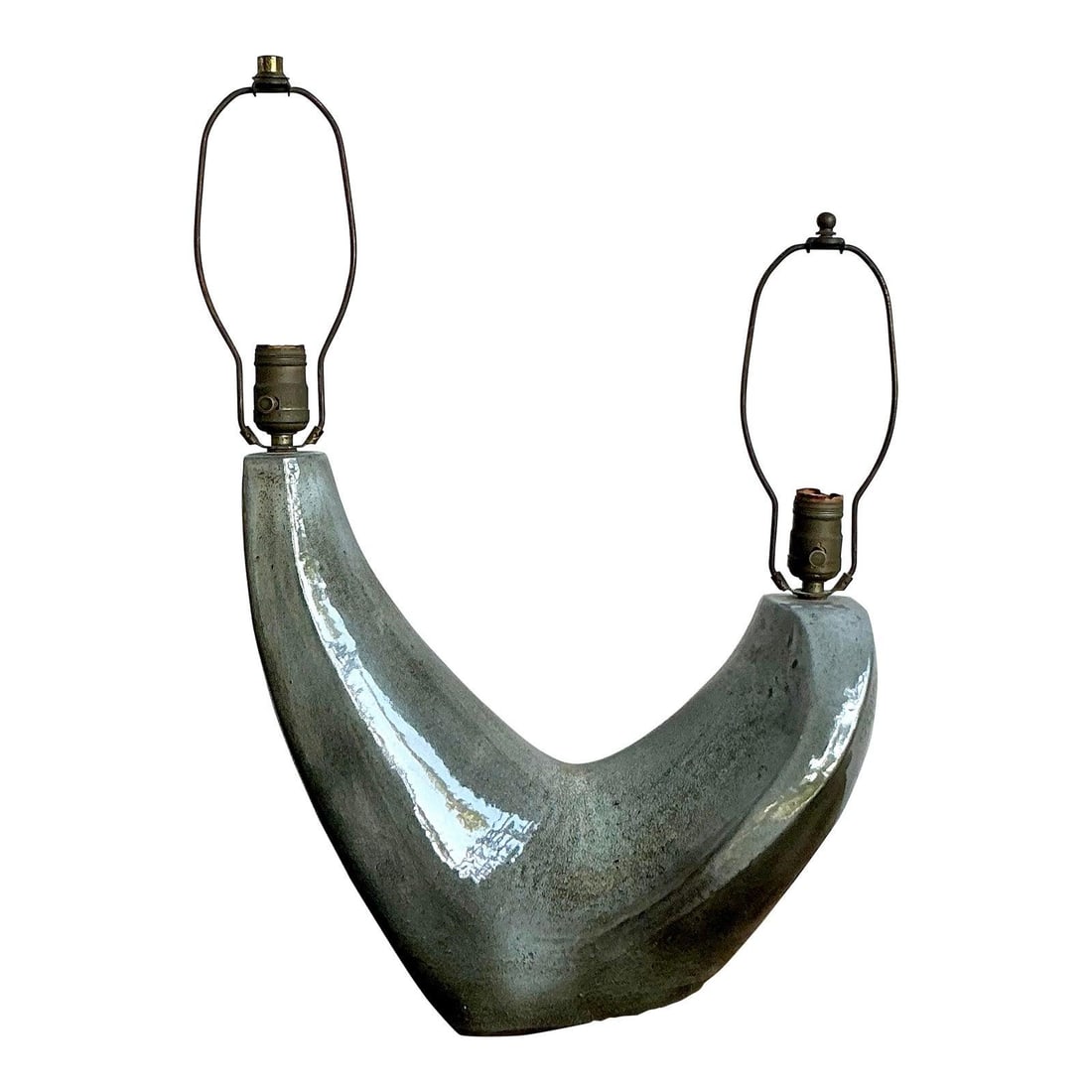 Mid-Century Ceramic Wishbone Table Lamp with Textured Glaze and Double Light Branches (1 of 6)