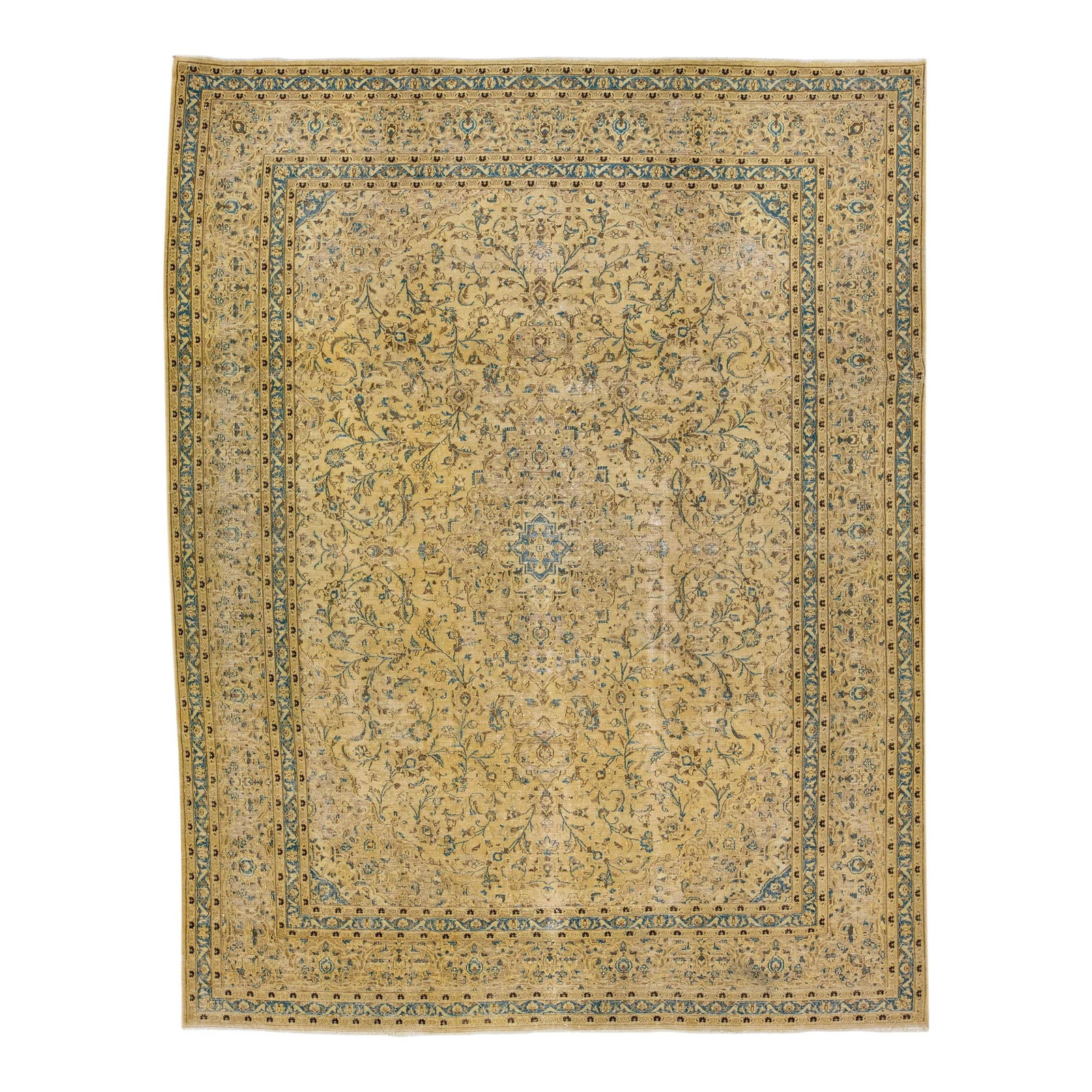 Vintage Persian Tabriz Handmade Beige Wool Rug 9'10" x 12'6": Vintage Persian Tabriz Handmade Beige Wool Rug 9'10" x 12'6" This exquisite vintage Persian Tabriz rug showcases a beautiful hand-knotted construction in a warm beige color field, adorned with intrica