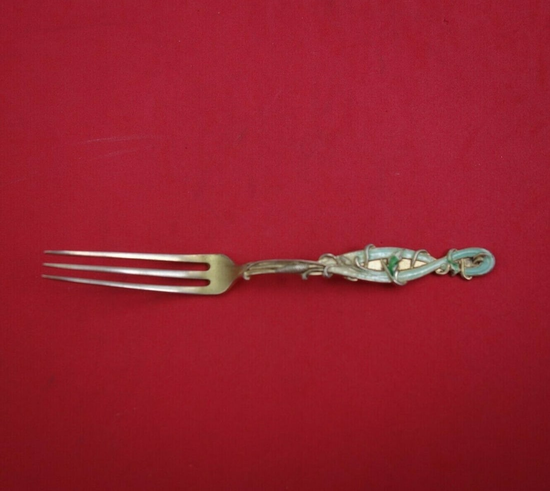 Shiebler Sterling Silver Enameled Strawberry Fork Vermeil 5 inches (1 of 2)