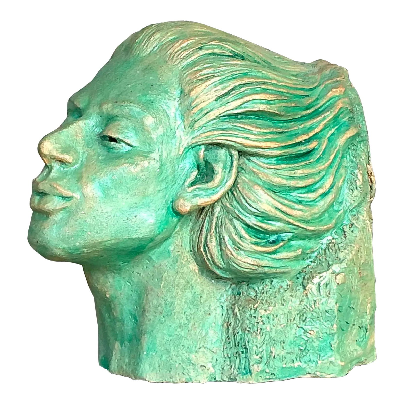 Vintage Terracotta Woman Bust Sculpture with Celadon Patina (1 of 9)