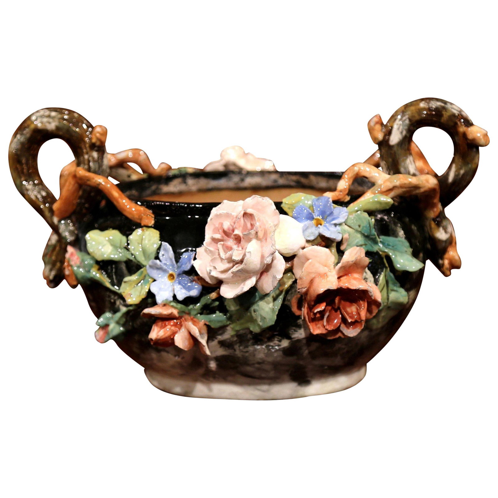 French Majolica Jardiniere with Floral Relief Montigny sur Loing (1 of 10)
