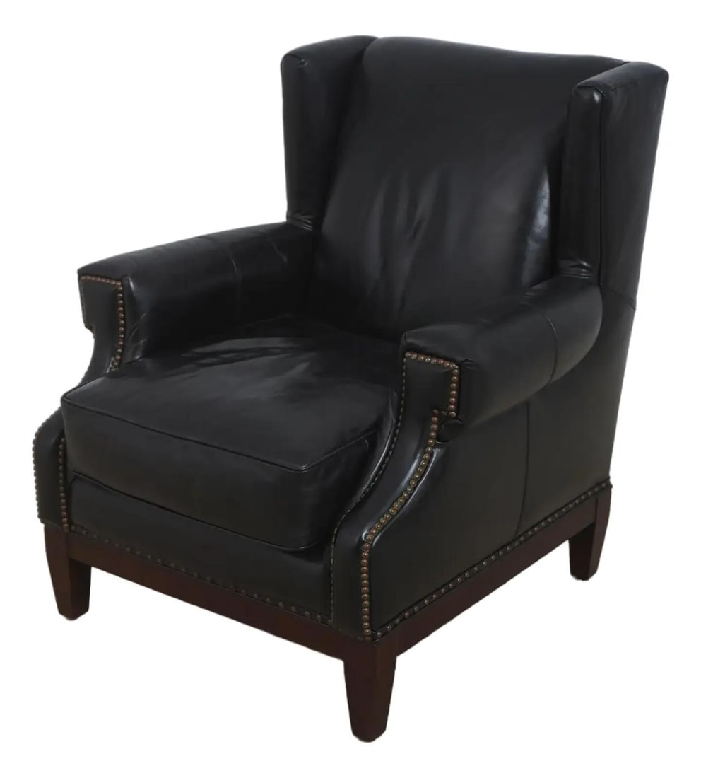 Black Leather Wing Club Chair Frontgate (1 of 10)